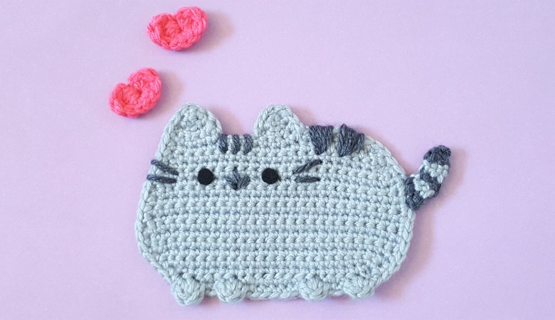 chunky cat crochet applique pattern